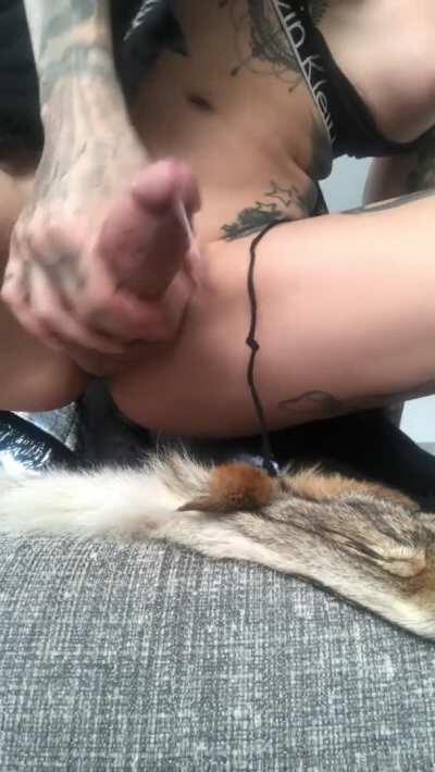 Tatted TGirl Has Satisfying Cumshot 😏👍👍