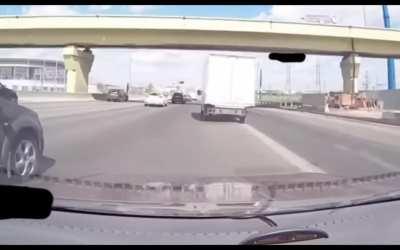 Russia: Car rearenders truck