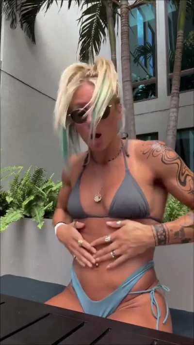 Sol Ruca rubbing my cum all over her belly after I exploded while she pegged me in missionary 