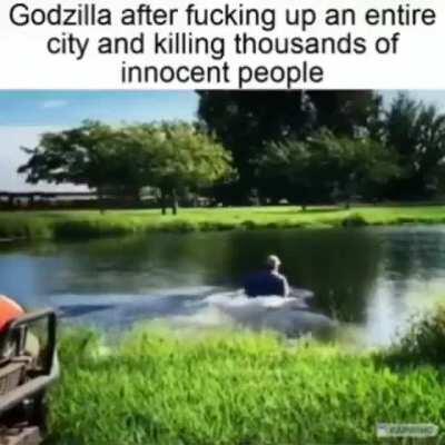 Godzilla después de mandar a la mierda una ciudad entera y matar a miles de personas inocentes.