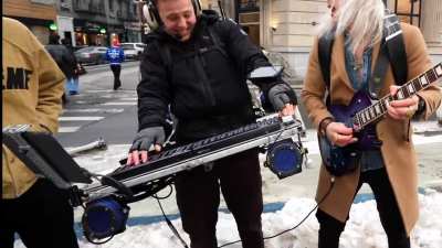 Improv Livestreamer walks into Rappers and Guitarist on the Street (Source link in description)