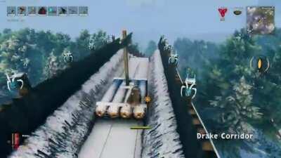 We built a mountain raft luge on our dedicated server! No mods. It goes from the mountain top all the way down to the sea. Before and after build comparison in the comments