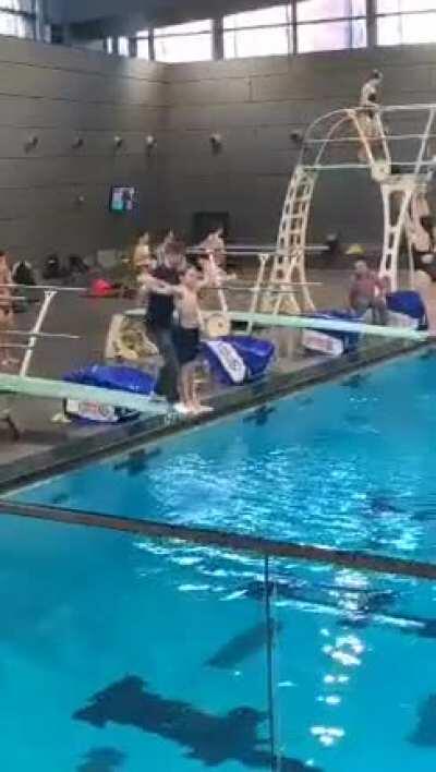 WCGW training someone on a diving board