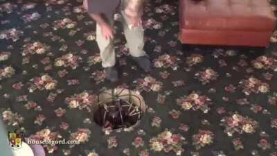 A guy with a hole in his living room