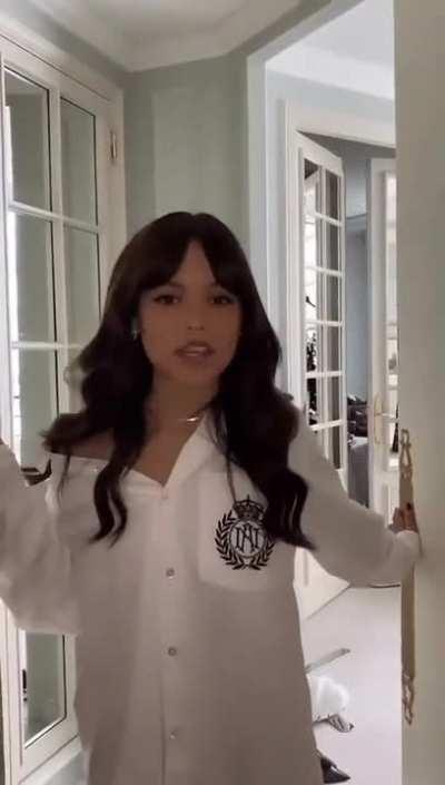 You knock on a random door and it's Jenna Ortega. She asks are you lost? You reply with 