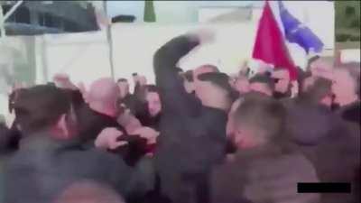 Albanian Opposition Leader Sali Berisha Being Punched In The Face