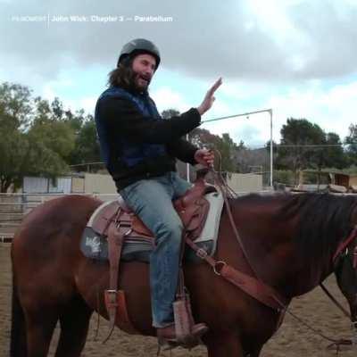 NextFuckingLevelKeanu training to hang off the side of a horse in John Wick 3