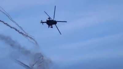 Ukrainian Helicopters firing at Russian Positions