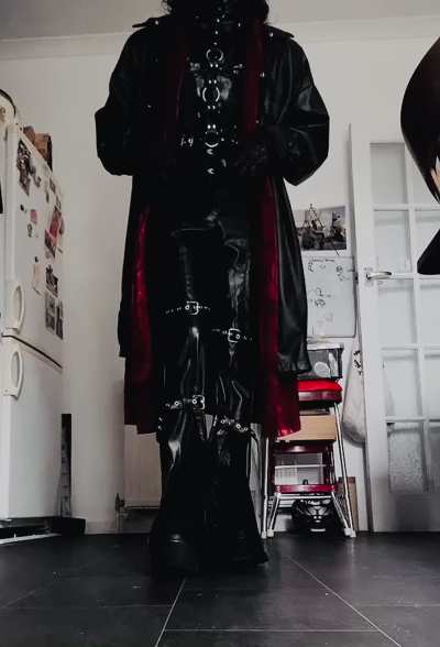 I love wearing my latex top & corset under my big coat