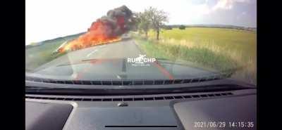 motorcycle crashes and burns