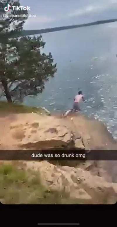 Guy is wasted and most likely breaks both those legs