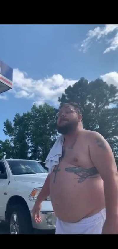 Man pulls out rifle at gas station during road rage incident.