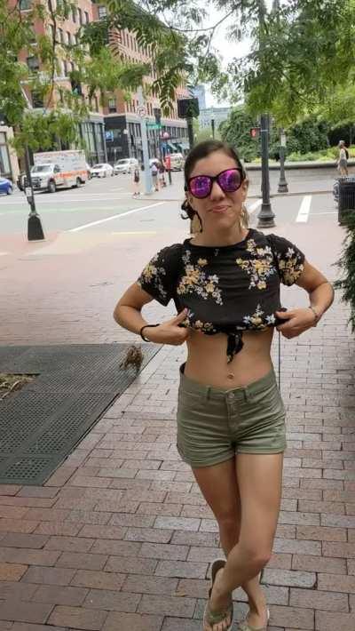 Letting my nips breathe on a busy city street