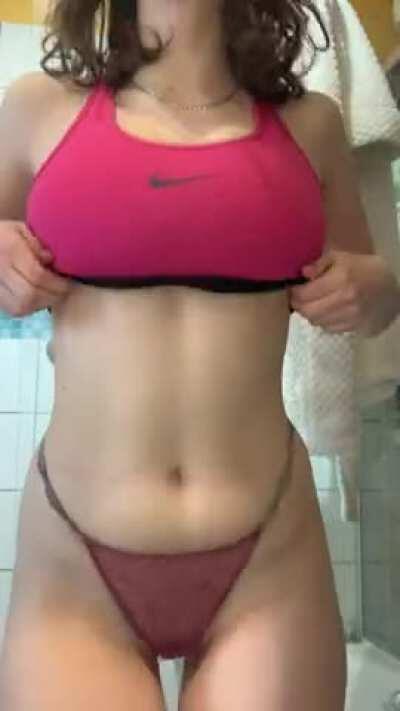 Just getting ready for shower after my dance class😈