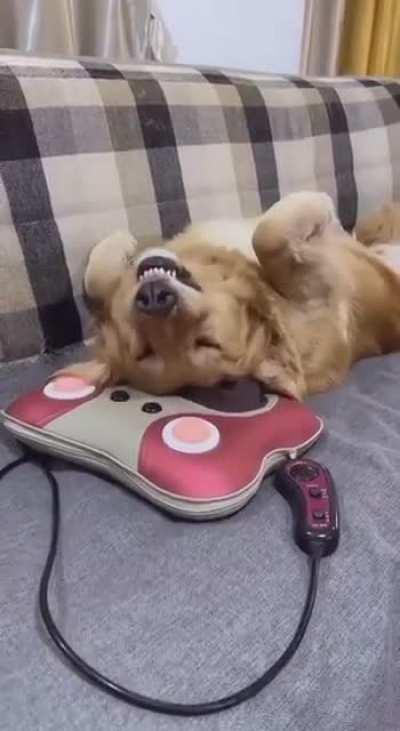 His face shows that he likes it