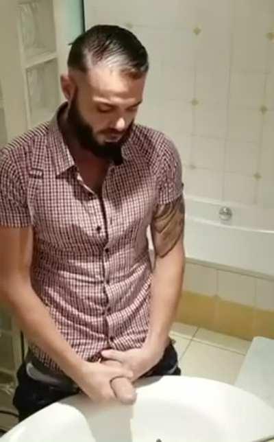 Jerking off in the bathroom as wife and kids are waiting for me at the dinner table