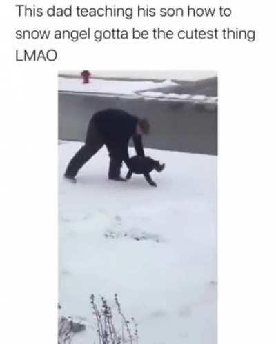 The child can't get how to make snow angles