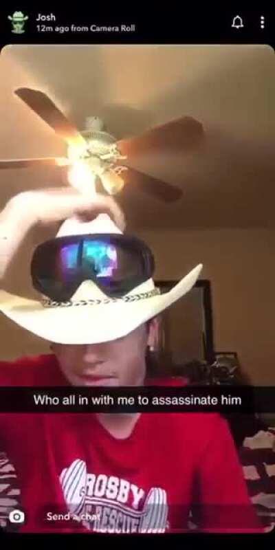 Biden death threat posted on Snapchat by my kids fellow 14 year old freshman classmate. Federal and state authorities involved. Kid just fucked his whole life up.