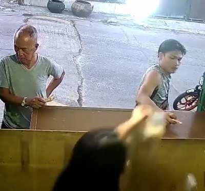 Buying a sack of snacks