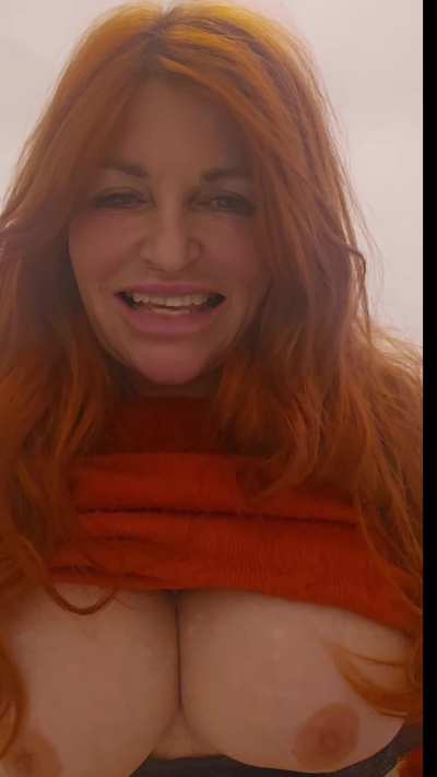 Here, I am in the bathroom of a restaurant, showing you my big soft boobs...