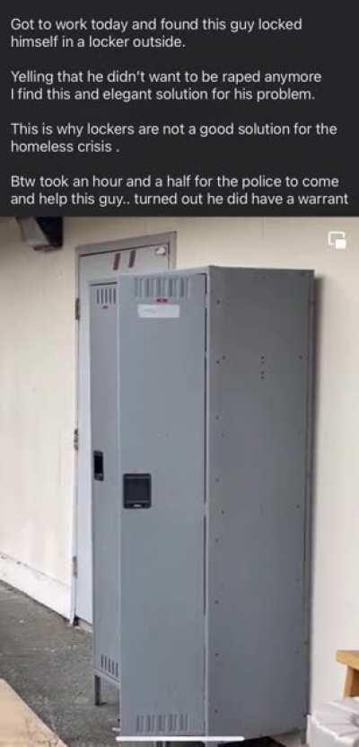 A dude high out of his mind locks himself in a locker