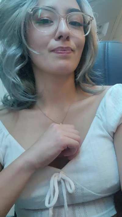 [gif] Off on an adventure, loving flashing my tits on the plane