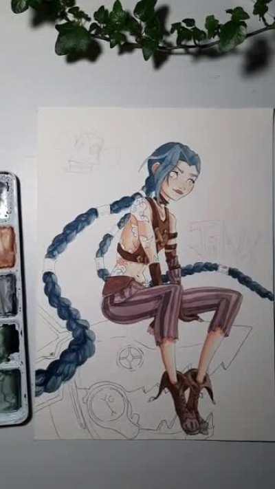 [no spoilers] Watercolor Jinx fanart that glows in the dark by me
