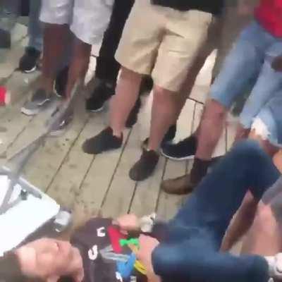 Guy roof jumps onto table