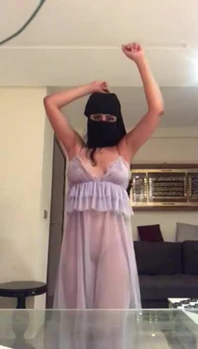 Sexy Arab Girl Dark Hijab Transparent Babydoll