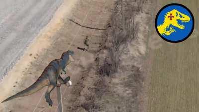 Incredible footage of Ukrainian Dinosaur Forces chasing down Russian soldier with a T-REX68M-BC unit