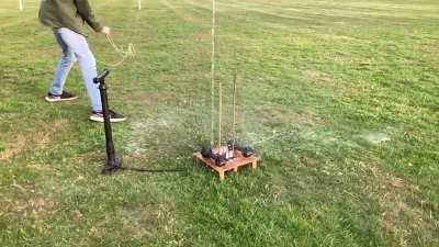 The speed and force at which water comes out of this bottle rocket shouldn't be underestimated!