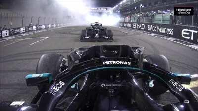 Two Mercedes W11s stop facing each other on the grid