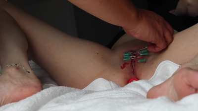 Leather Strap + Sharp Needles = Sweet Pain For My Pussy
