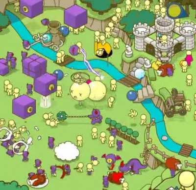 Tiny pixel people doing tiny pixel things in a tiny pixel world.