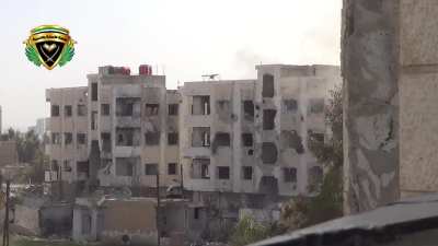 FSA engineers undermine Syrian Army positions, detonating a tunnel bomb - Jobar, Damascus - 4/1/2014