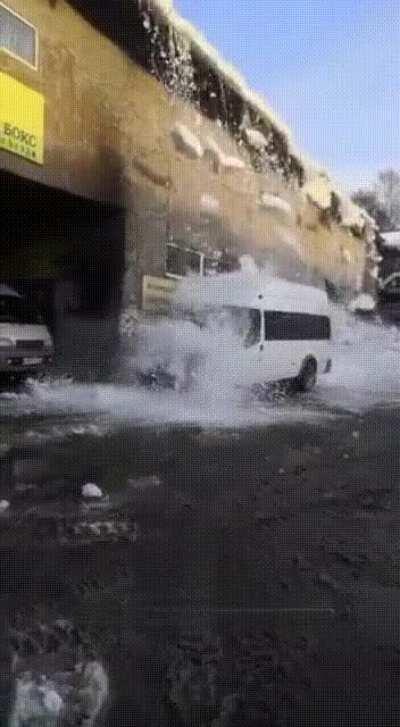 Parking beneath a roof after snowfall.