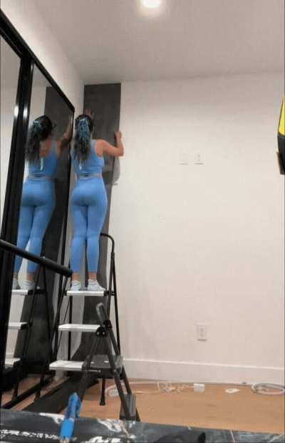 Working on her setup