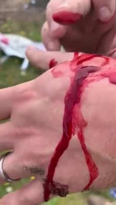 When ambition meets incompetence. Trying to cut a drainpipe with a Leatherman-type tool.