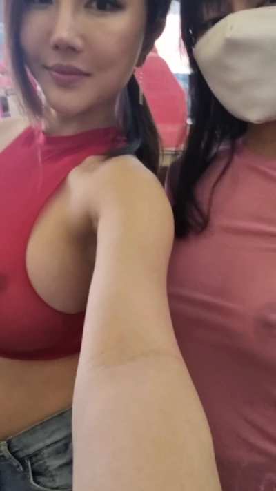 My friend and I (I'm on the left) are two needy sluts looking for attention when we go out...