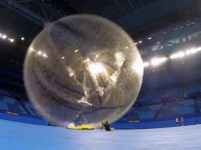 Popping a giant balloon (13m+)