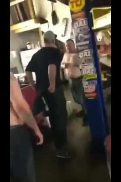 The guy in the black shirt owes the other guy $30,000 in low rider work and came to his shop to get him to stop trash-talking him