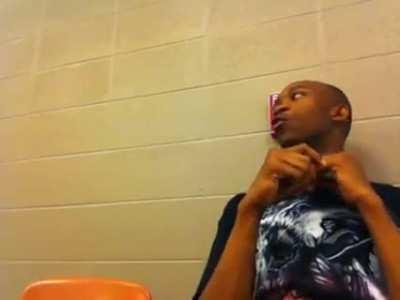 He has a reason to be scared of fire alarms now...