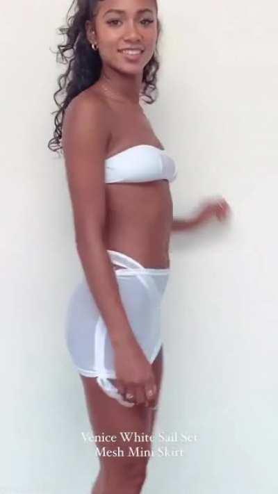 Ally Rossel in a mesh mini skirt