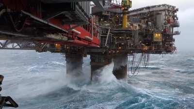 North sea oil rig - pre-winter weather (wave at 0:29)