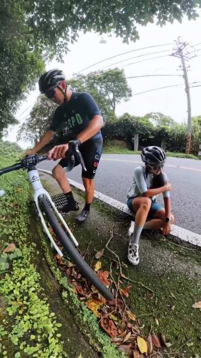 Cyclist knocked down and nearly run over by truck