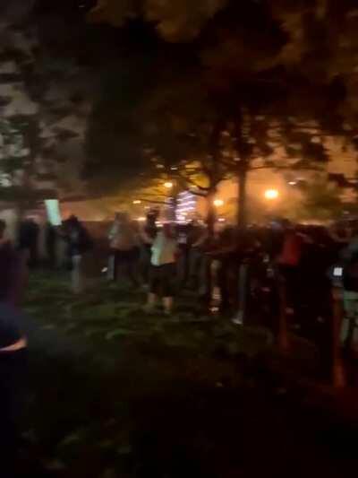 BREAKING: The guardhouse at the #WhiteHouse has been set on fire. The police rushed forward and gassed protestors.