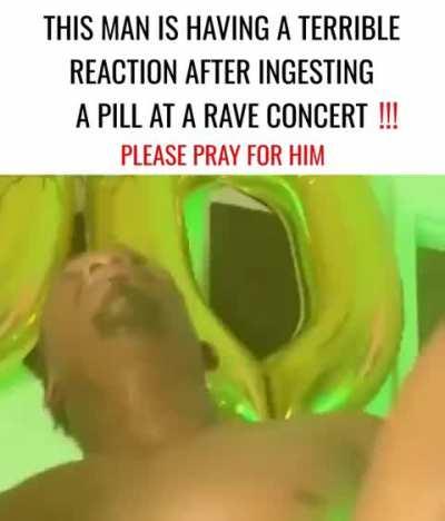 man has a terrible drug reaction at a rave concert