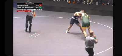 Cole Mirasola gets the fall in 33 seconds against Drew Blackburn-Forst of North Dakota State