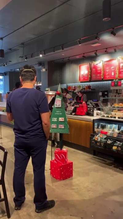 Some light wrestling in Starbucks