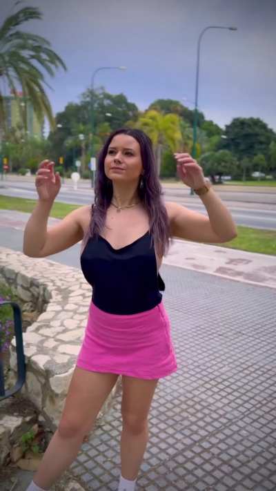 Walking along the highway and flashing my tits for the commuters.